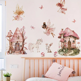 FairyDream - Betoverde Fee & Eenhoorn Muursticker, Roze Prinsessen Kamer Sticker